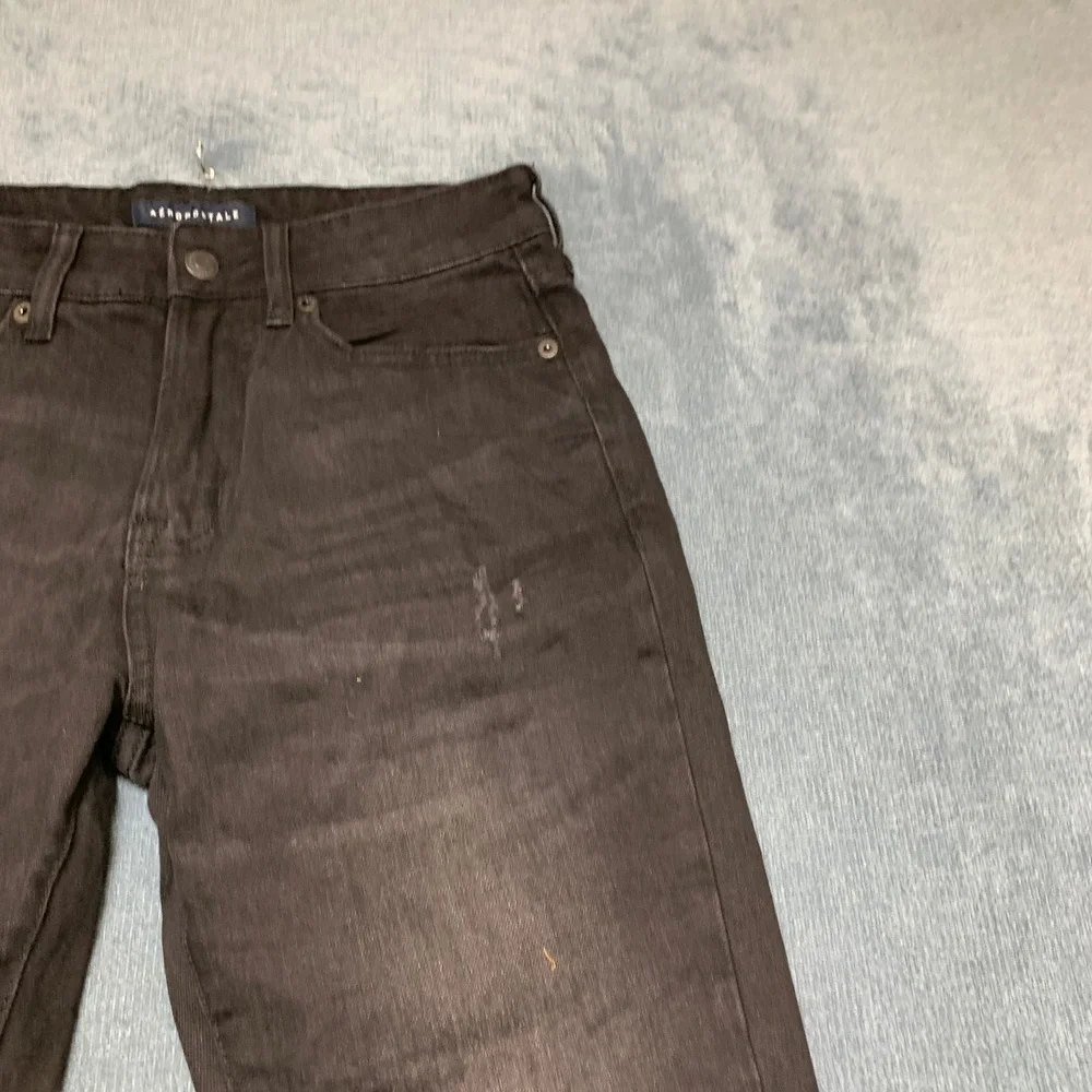 Aeropostale Skinny Taper Jeans Mens 28x32 Black Denim Distressed Dark Wash